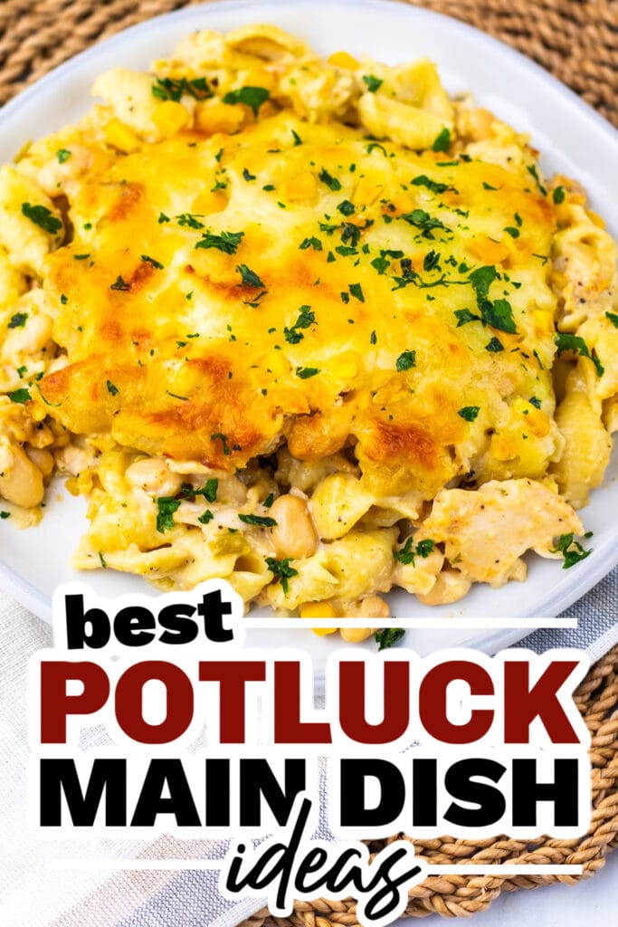 potluck main dish ideas - Baked White Chicken Chili Mac and Cheese copy