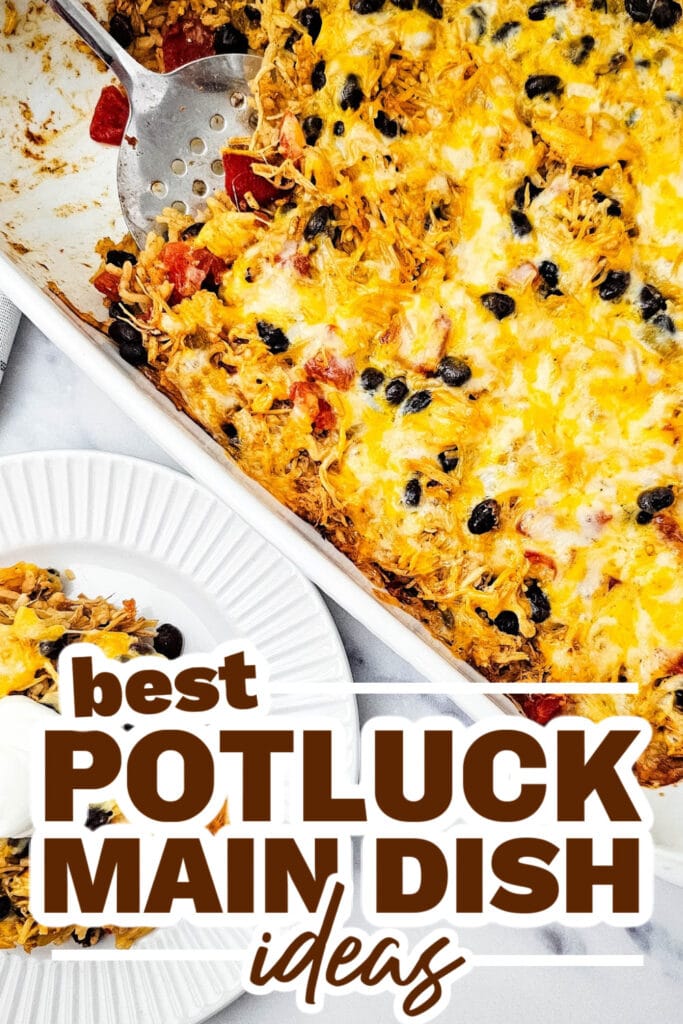 potluck main dish ideas - Cheesy Chicken Taco Casserole with Black Beans copy