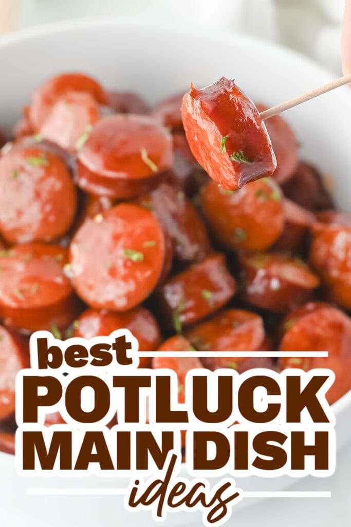 potluck main dish ideas - Crockpot BBQ Sausages copy