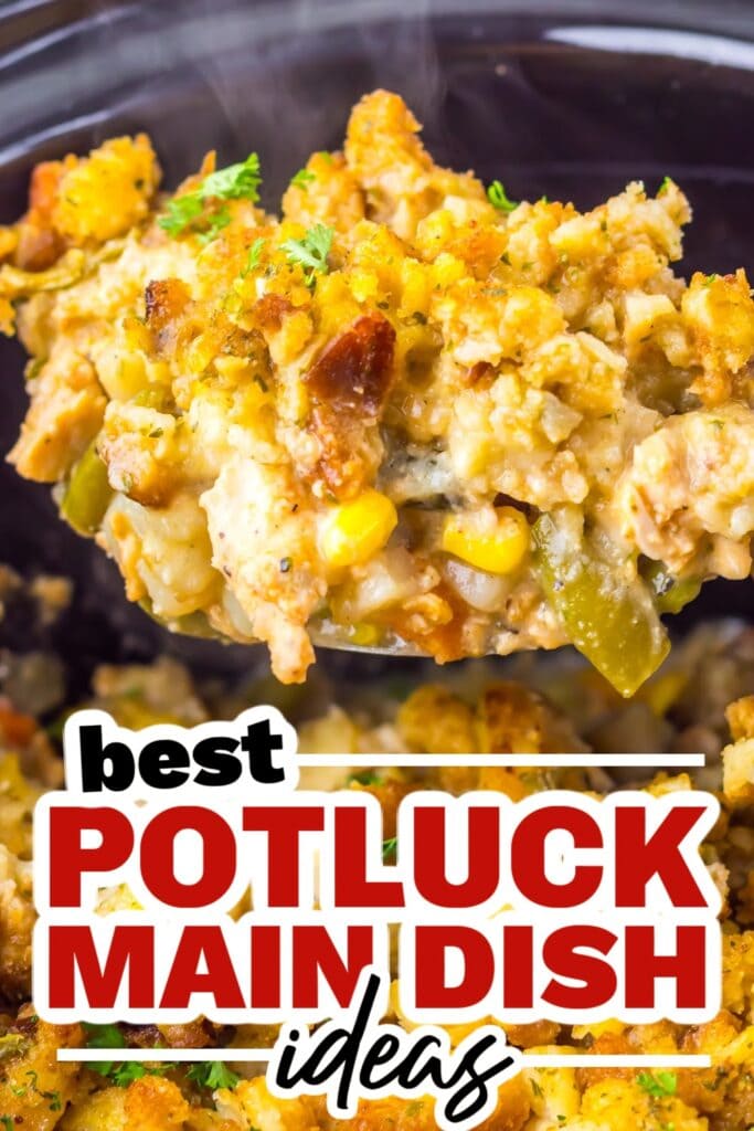potluck main dish ideas - Slow Cooker Turkey Pot Pie with Stuffing Topping