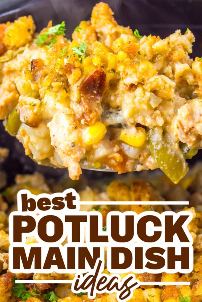 potluck main dish ideas - Slow Cooker Turkey Pot Pie with Stuffing Topping copy