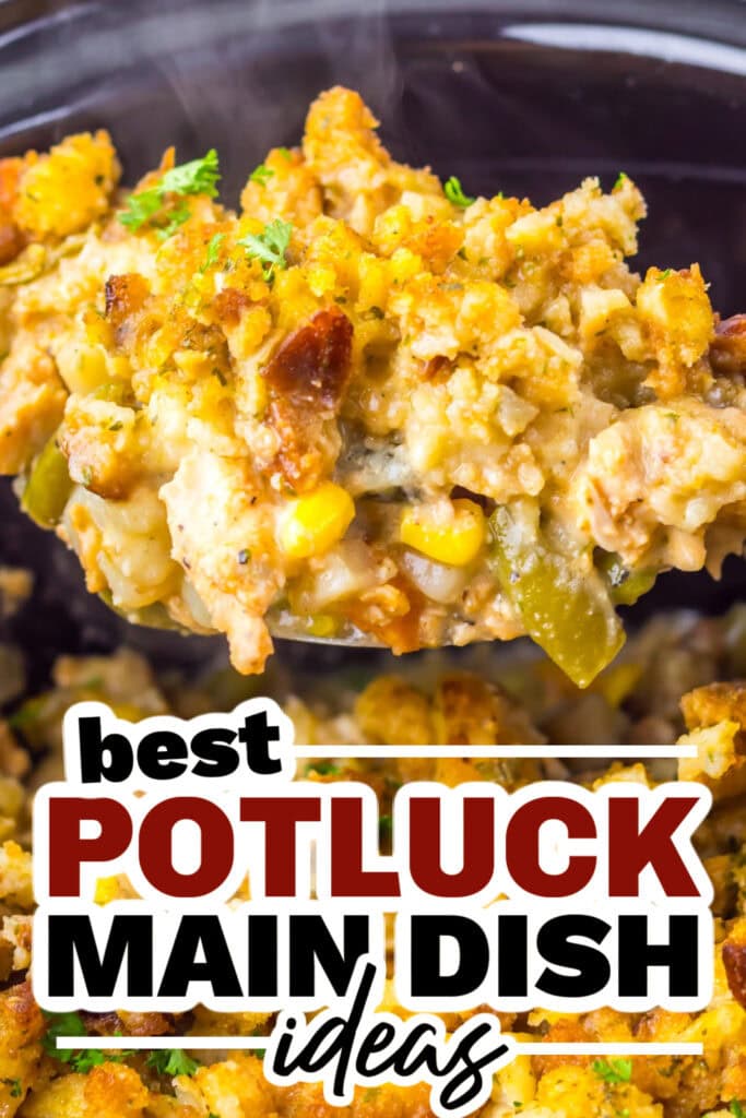 potluck main dish ideas - Slow Cooker Turkey Pot Pie with Stuffing Topping copy