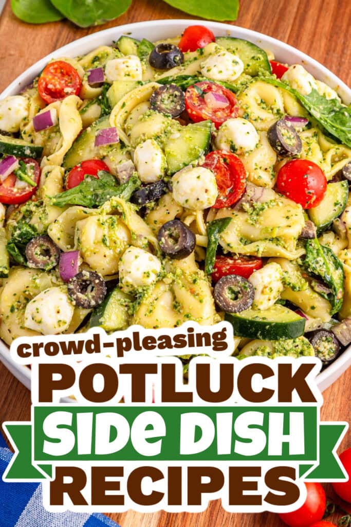 potluck side dish - Cold Tortellini Pesto Salad copy