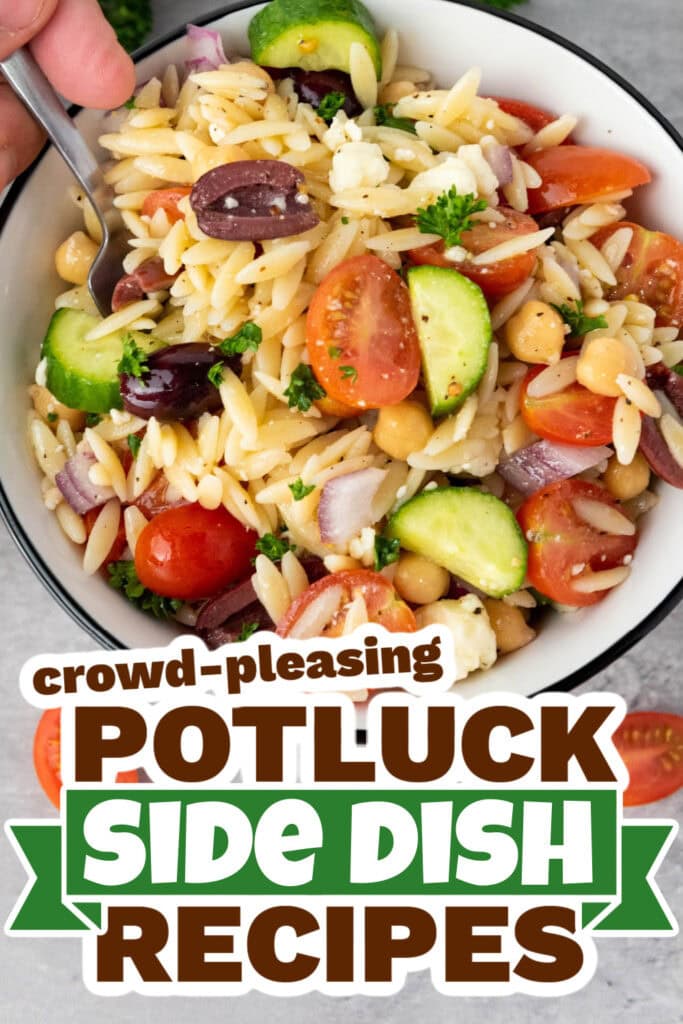 potluck side dish - Mediterranean Orzo Pasta Salad copy