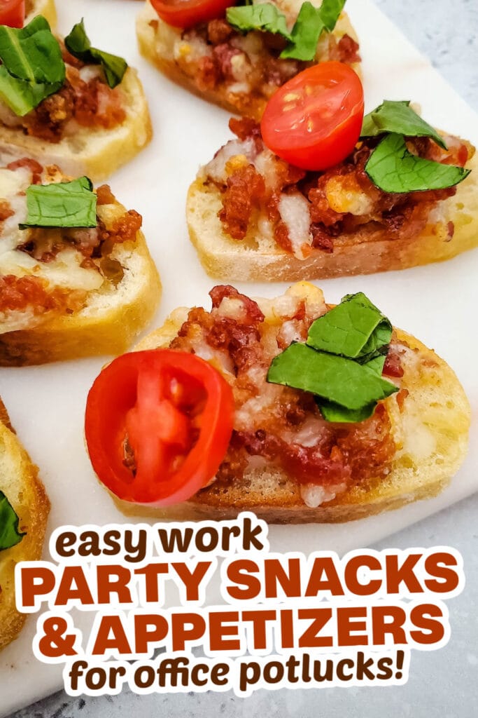 work party snacks and appetizers -Bacon-Topped BLT Crostini Appetizer
