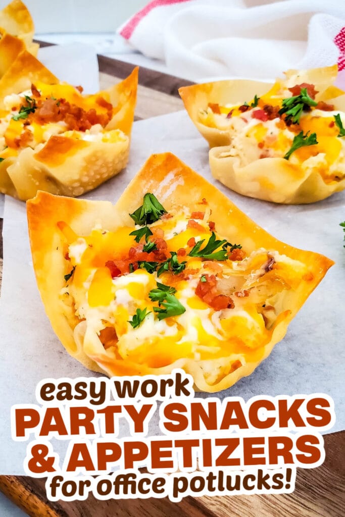 work party snacks and appetizers -Cheesy Ranch Chicken Wonton Cups