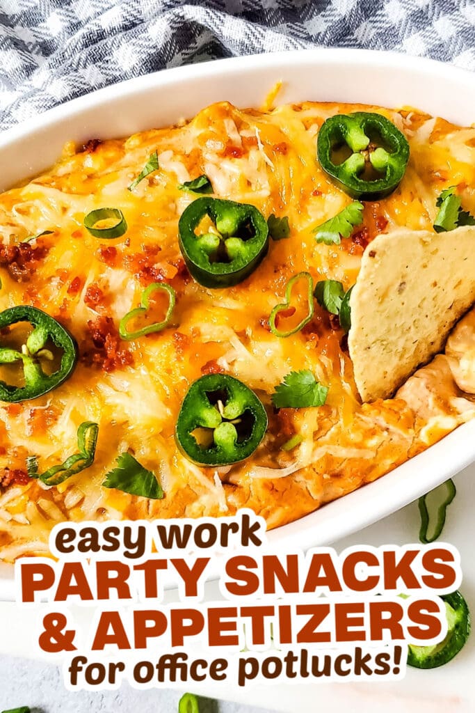 work party snacks and appetizers -Hot Cheesy Bacon Bean Dip