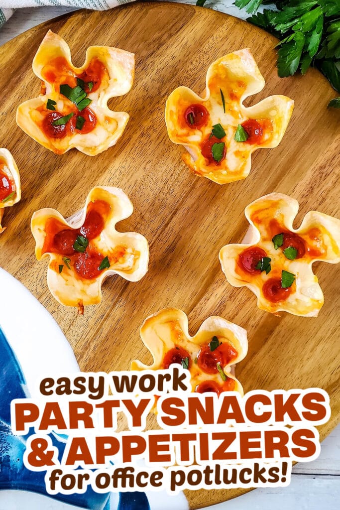 work party snacks and appetizers - pizza wonton cups