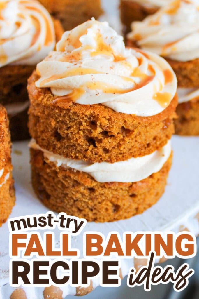 Fall Baking Recipes-Mini Pumpkin Cakes with Caramel Buttercream Frosting