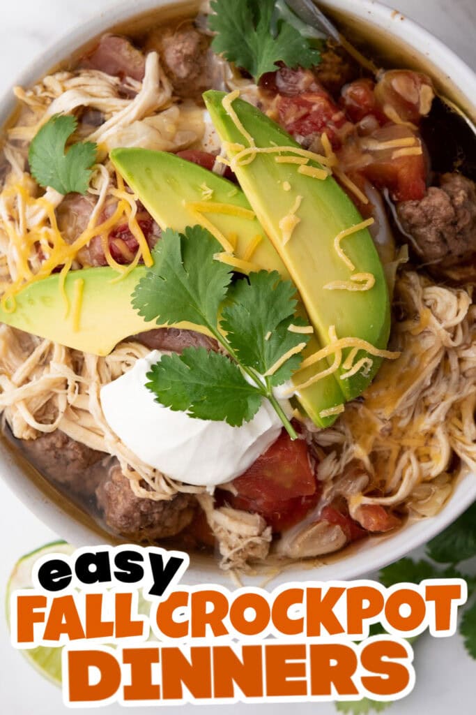 Fall Crockpot Dinner-One-Pot Chicken and Beef Taco Soup