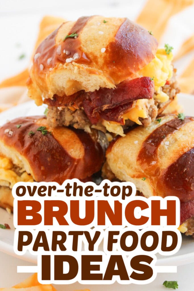 brunch party food ideas - Breakfast Sliders on Pretzel Buns