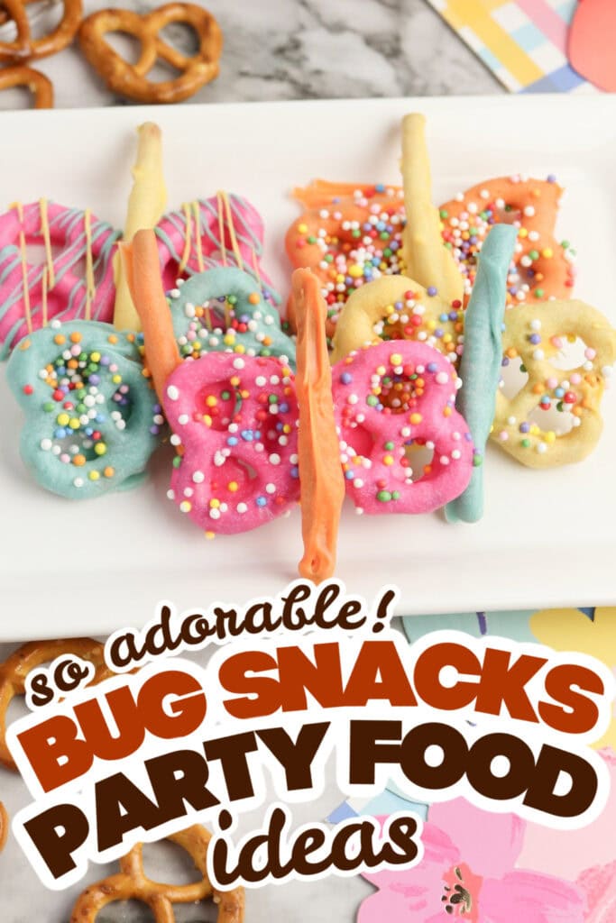bug snacks party food ideas -Butterfly Chocolate Covered Pretzel