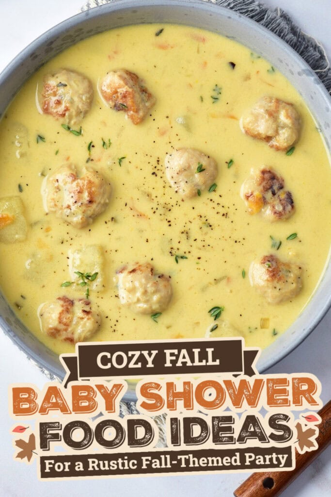 fall themed baby shower food ideas -Cheesy Turkey Meatball Soup copy