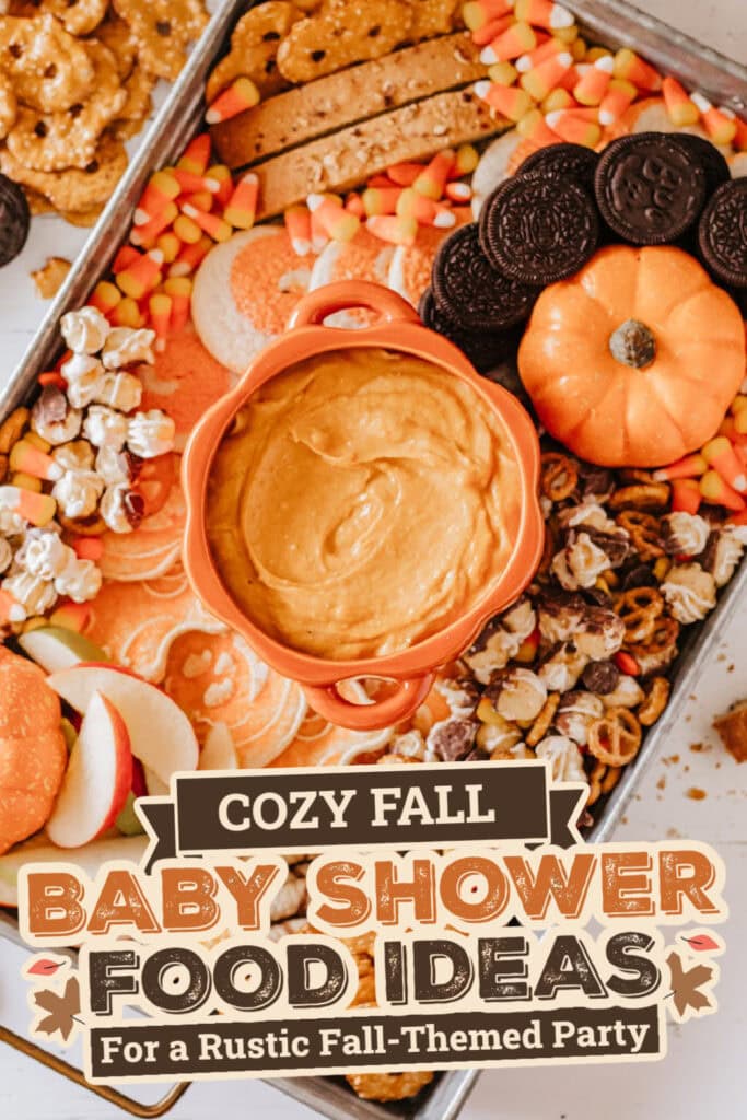 fall themed baby shower food ideas -Fall Charcuterie Board with Pumpkin Pie Dip copy