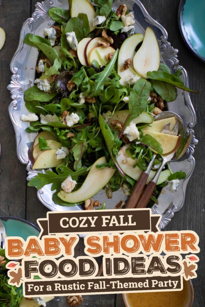 fall themed baby shower food ideas -Festive Harvest Salad with Blue Cheese & Spicy Citrus Vinaigrette copy