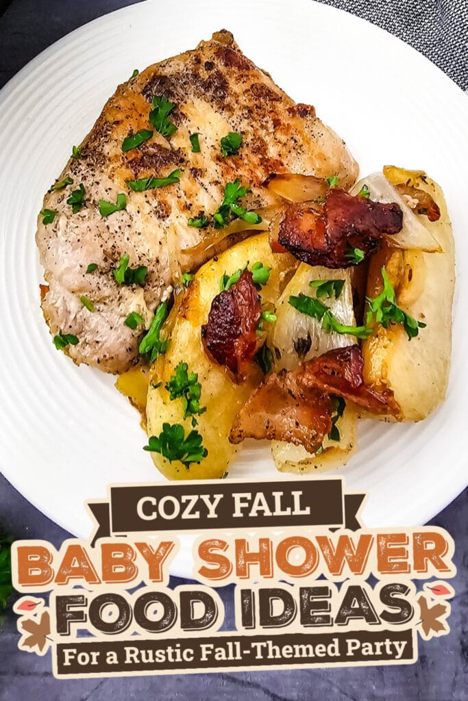 fall themed baby shower food ideas -Iron Skillet Apple Pork Chops copy