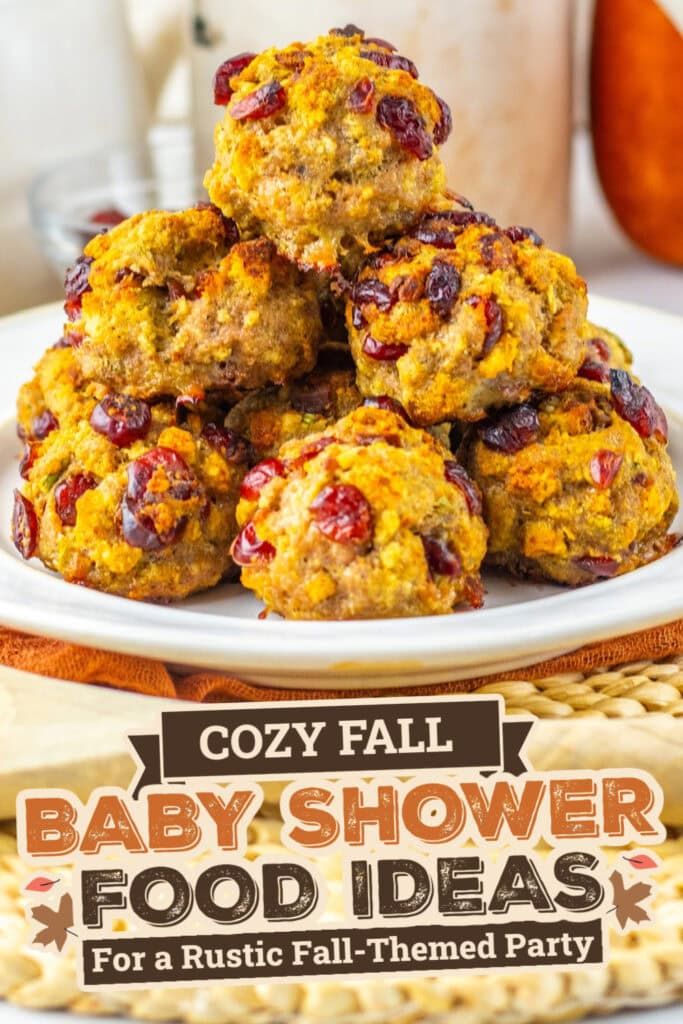 fall themed baby shower food ideas - Savory-Sweet Cranberry Turkey Stuffing Balls copy