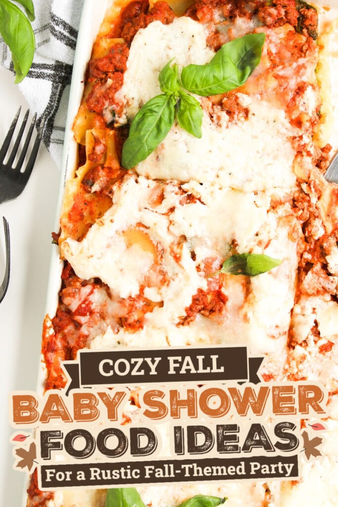 fall themed baby shower food ideas -Sheet Pan Cheesy Lasagna copy