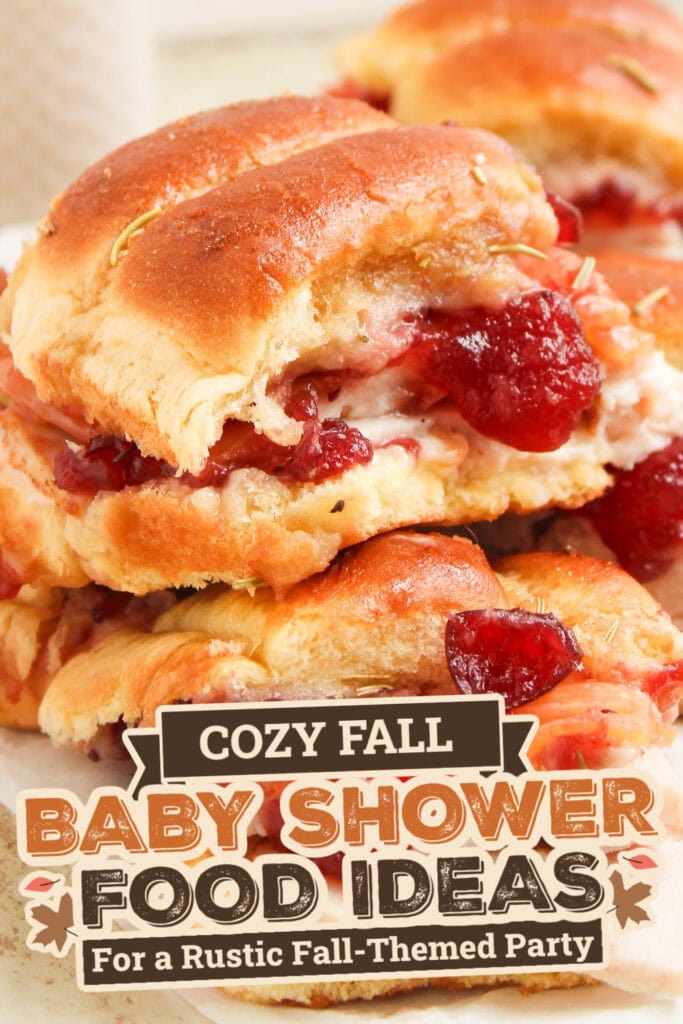 fall themed baby shower food ideas - Turkey Sliders with Cranberry and Gouda Cheese copy