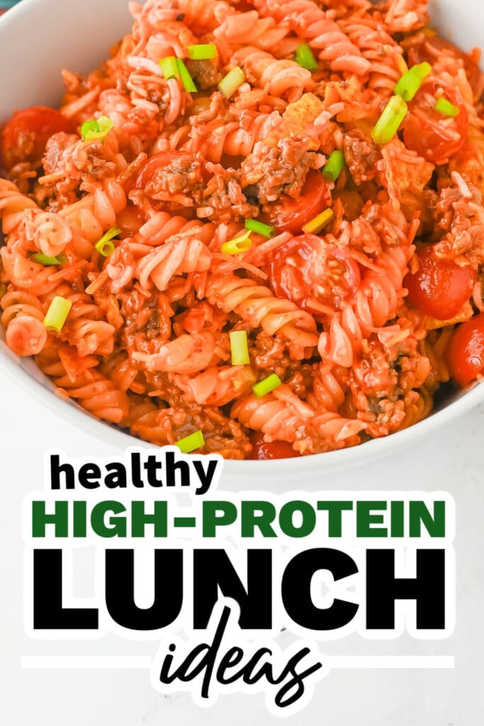 high protein lunch ideas -Cheesy Taco Pasta Salad with Catalina Dressing