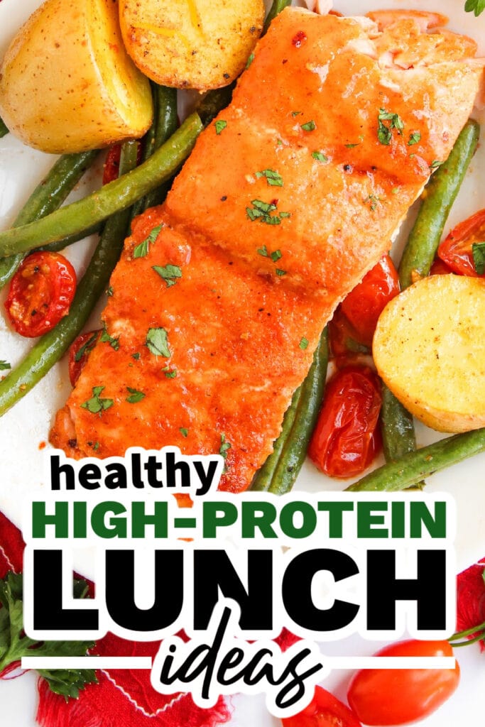 high protein lunch ideas - Sheet Pan Maple Glazed Salmon with Roasted Vegetables