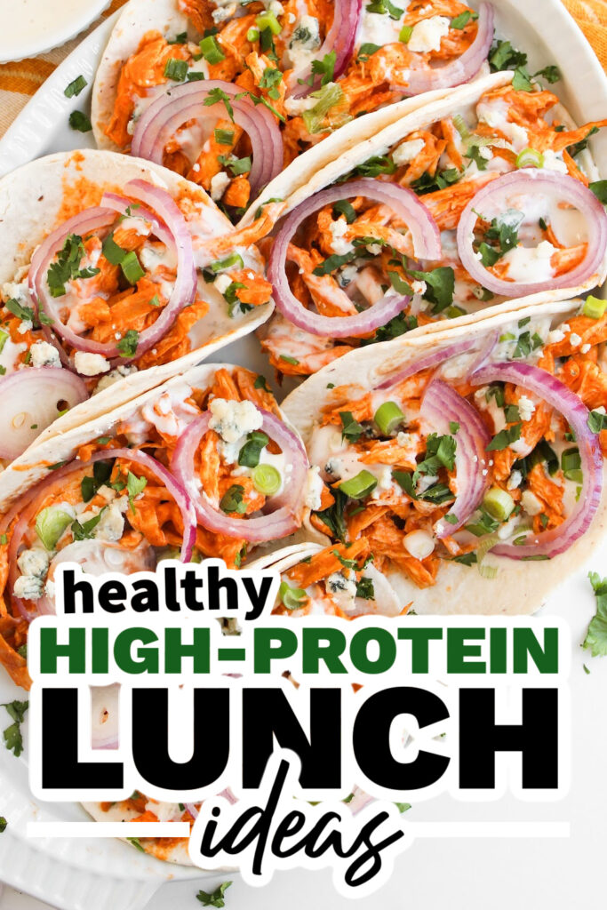 high protein lunch ideas - Spicy Cheesy Buffalo Chicken Tacos