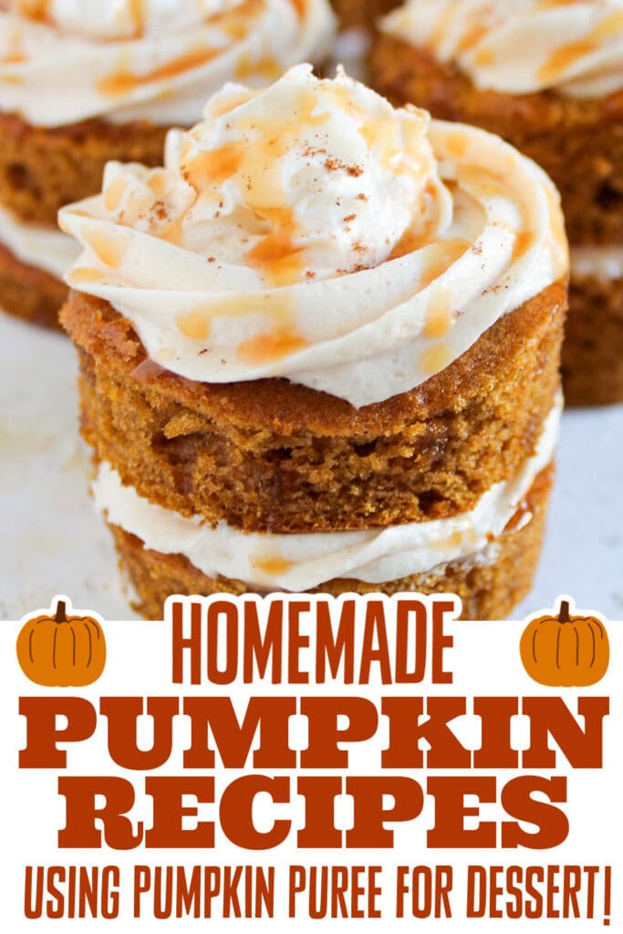 pumpkin recipes using pumpkin puree - Mini Pumpkin Cakes with Caramel Buttercream Frosting copy