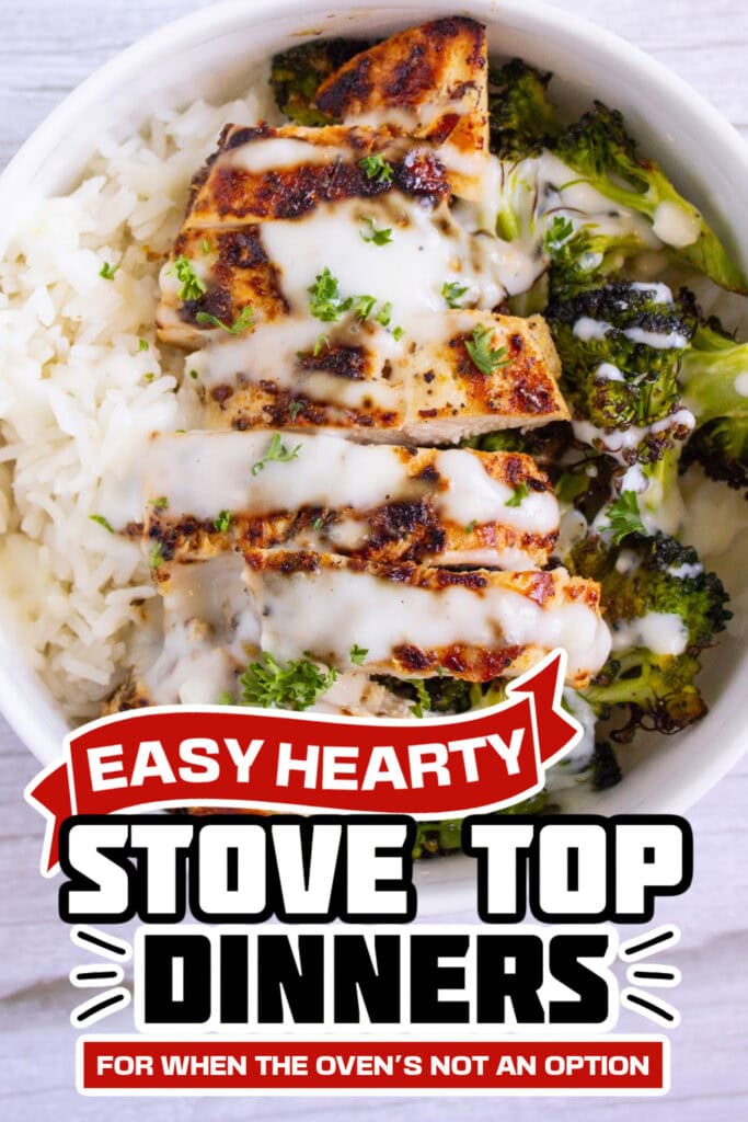 stove top dinners - Chicken and Broccoli Bowls with Creamy Garlic Sauce