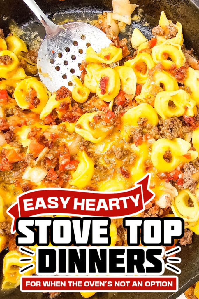 stove top dinners - One-Pan Skillet Bacon Cheeseburger Tortellini