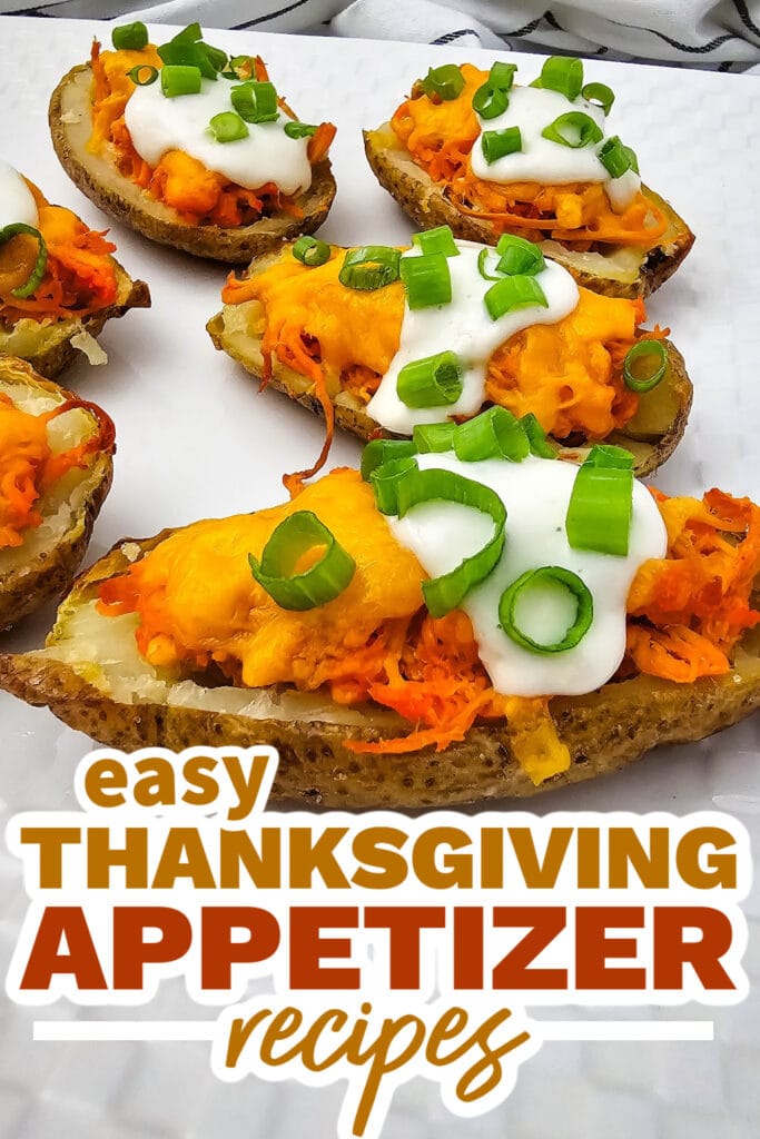 thanksgiving appetizer recipes - Buffalo Chicken Potato Skins with Blue Cheese Drizzle