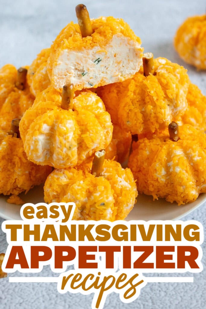 thanksgiving appetizer recipes - Mini Pumpkin-Shaped Cheeseballs copy