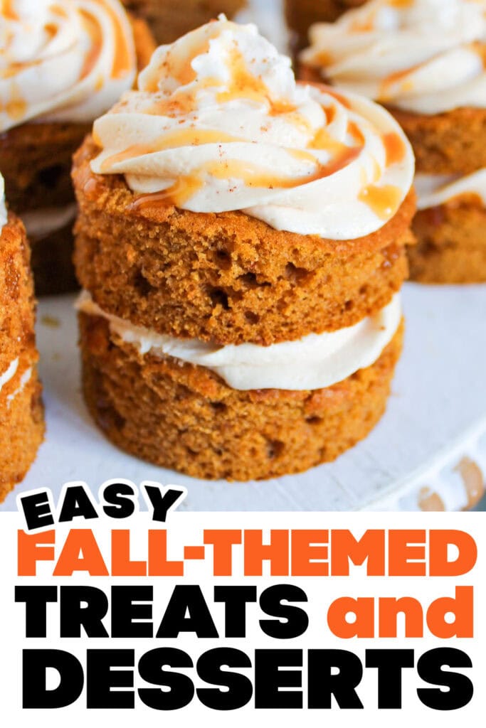 Fall Treats and Desserts- Mini Pumpkin Cakes with Caramel Buttercream Frosting copy