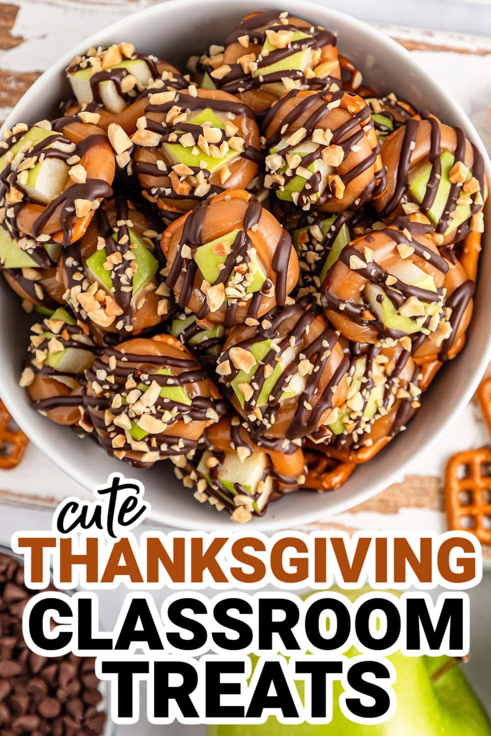 Thanksgiving Classroom Treats-Caramel Apple Pretzel Bites