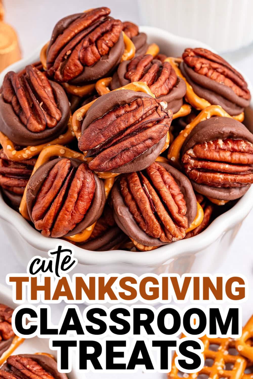 Thanksgiving Classroom Treats-Pecan Rolo Pretzel Bites