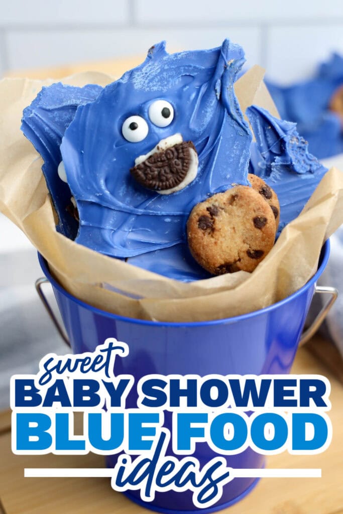 blue baby shower food ideas - Cookie Monster Bark copy
