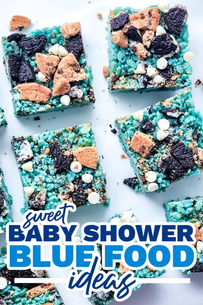 blue baby shower food ideas - Cookie Monster Rice Krispie Treats copy