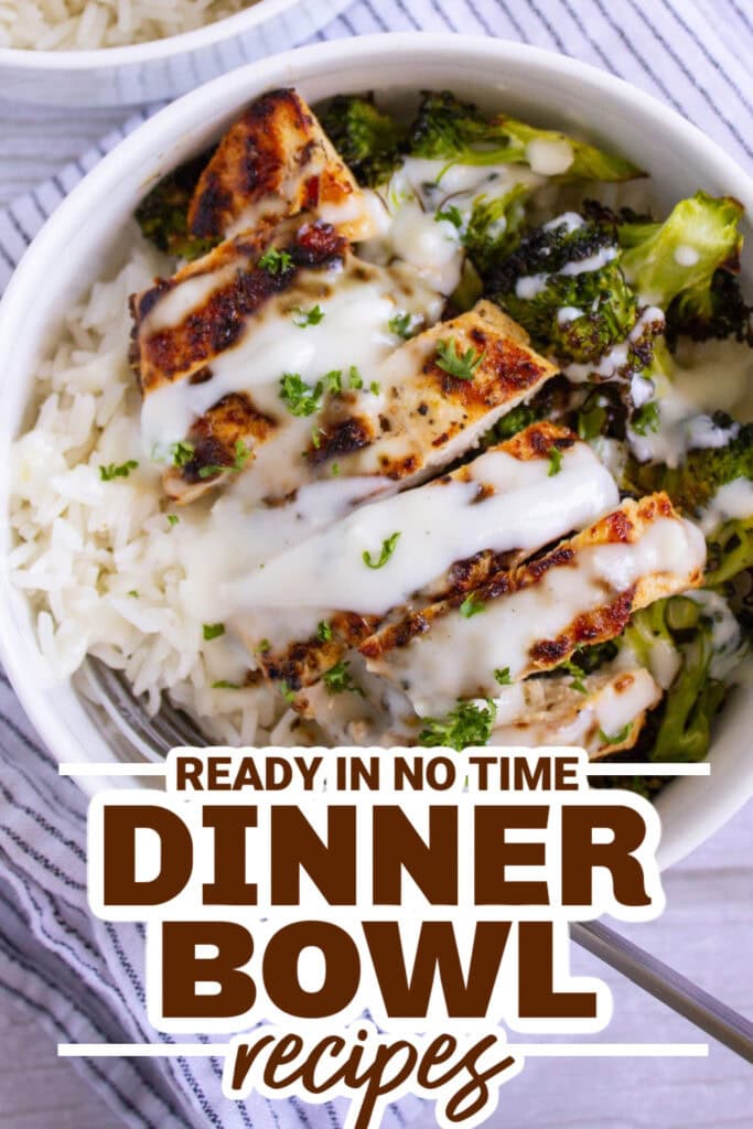 dinner bowl recipes - Chicken and Broccoli Bowls with Creamy Garlic Sauce copy