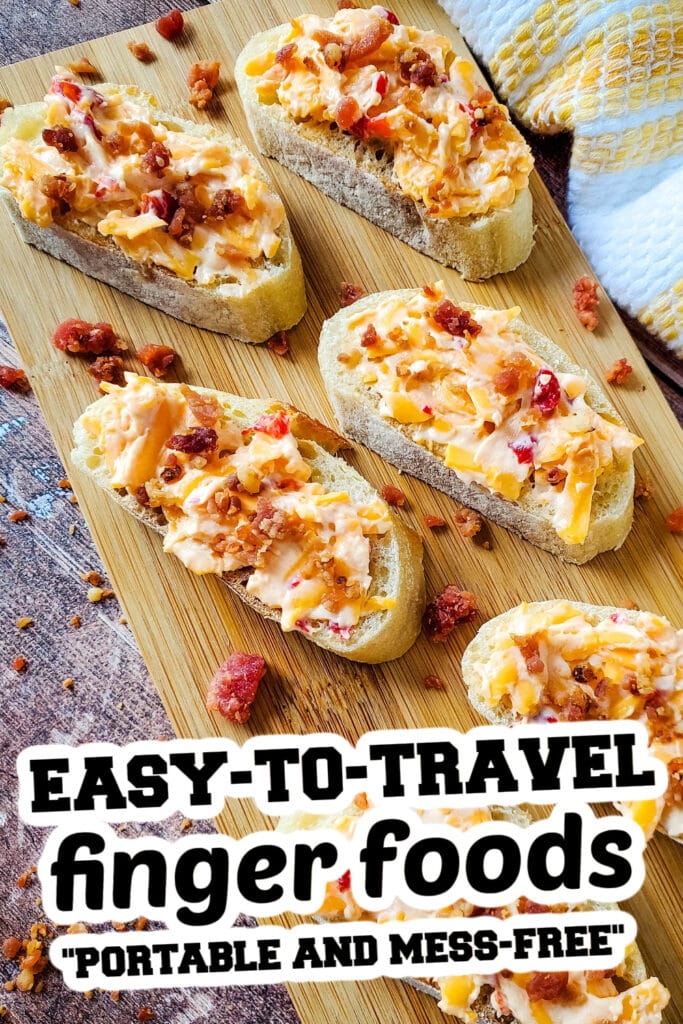 easy to travel finger food -Pimento Cheese and Bacon Crostini