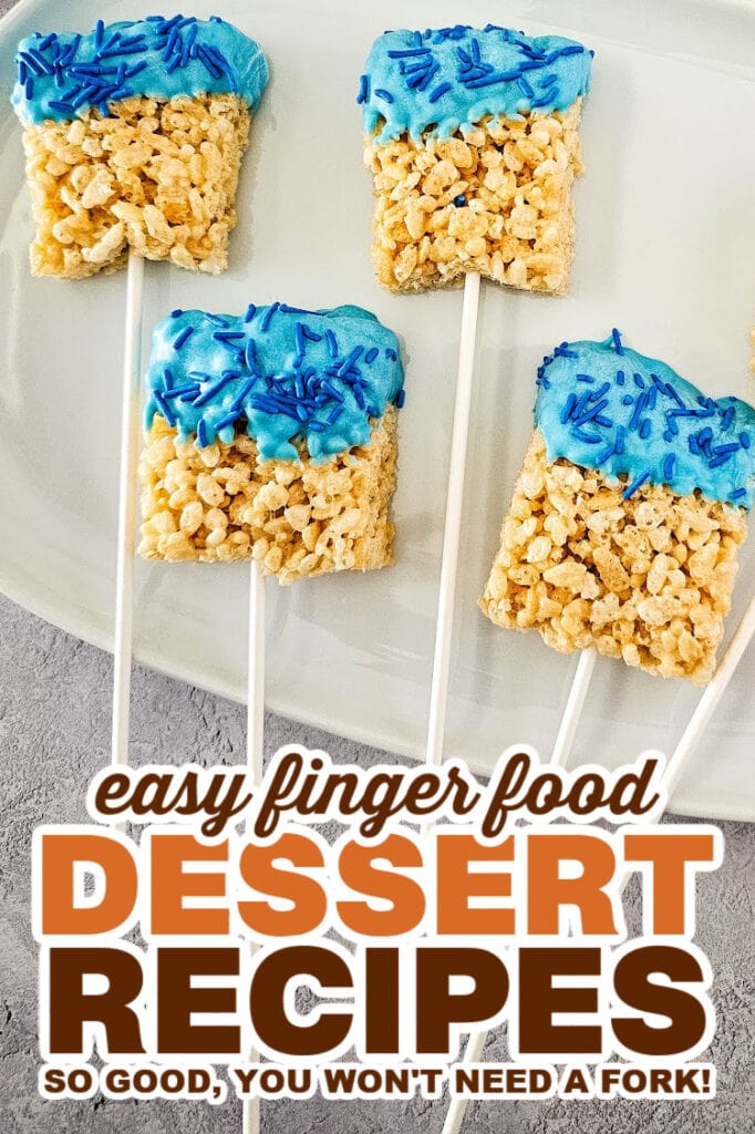 finger food desserts - Blue Candy Coated Krispies Pops