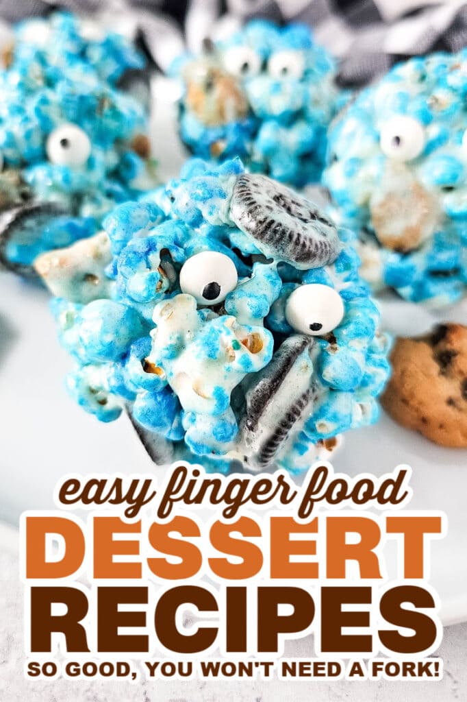 finger food desserts - Cookie Monster Popcorn Balls