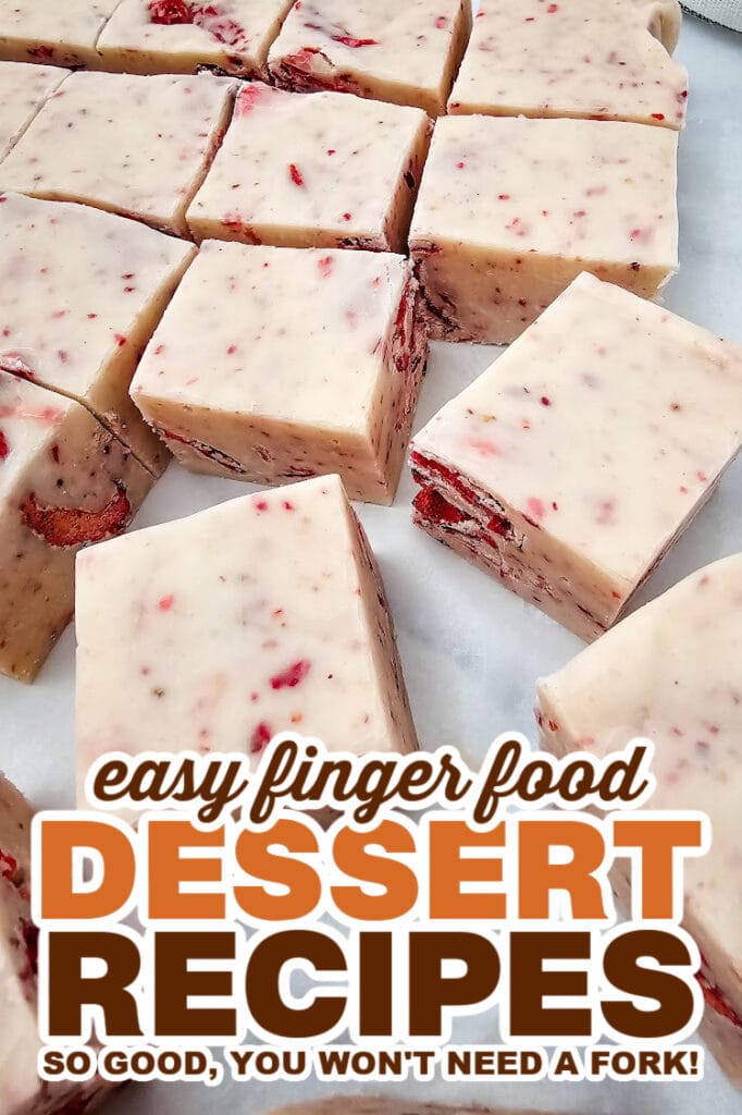 finger food desserts - No-Bake Strawberry Fudge Squares__