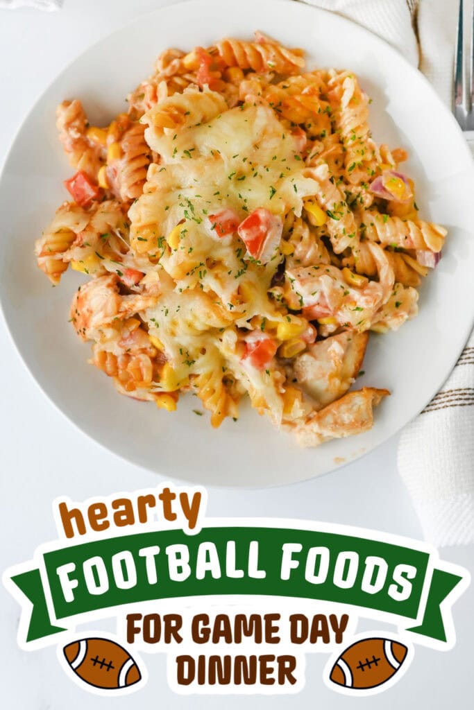 football food ideas -BBQ Ranch Chicken Pasta Bake Casserole copy