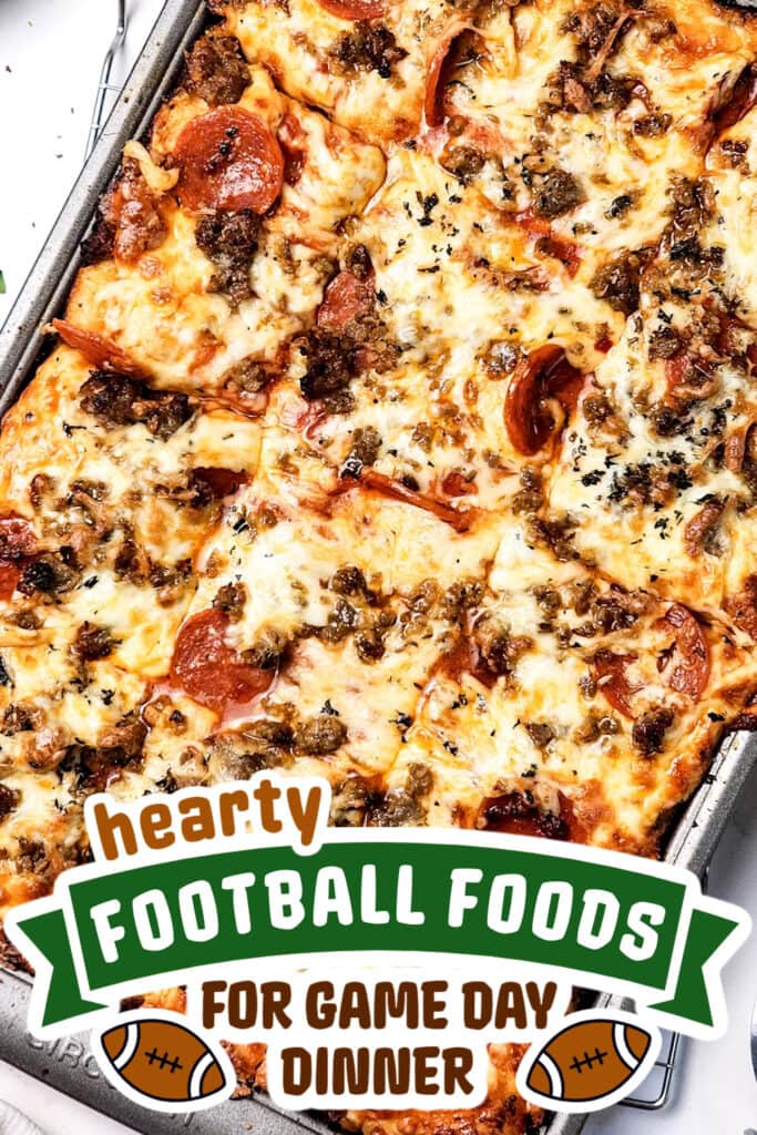 football food ideas - Cheesy Sheet Pan Italian Sausage Pizza copy