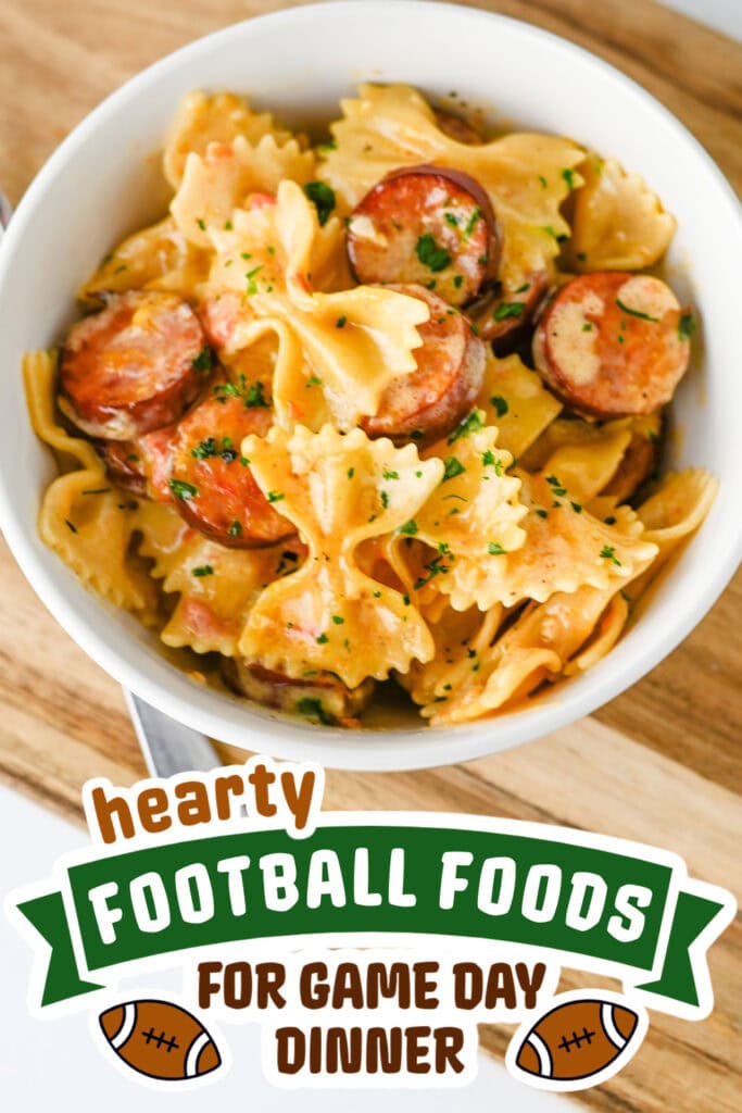 football food ideas -Creamy Cajun Sausage Bowtie Pasta copy