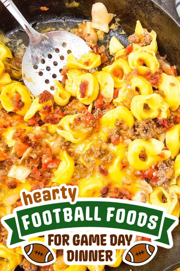football food ideas - One-Pan Skillet Bacon Cheeseburger Tortellini copy