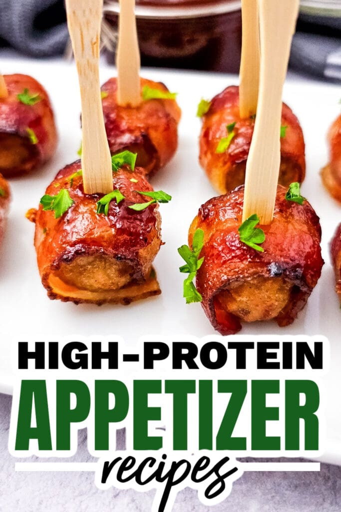high protein appetizers - BBQ Bacon Wrapped Meatballs copy