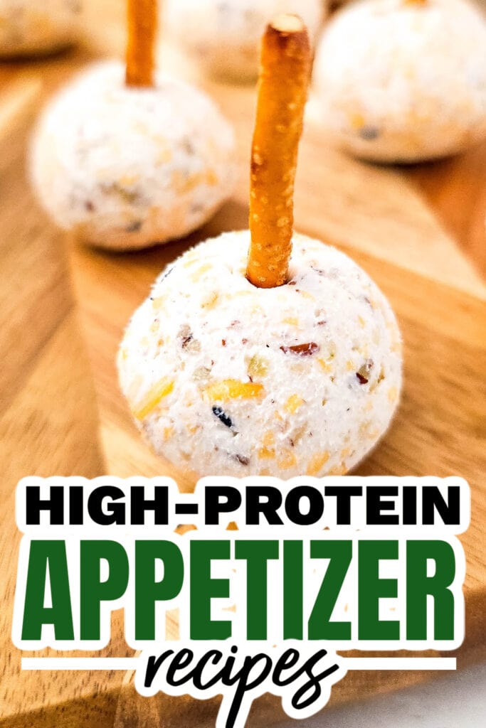 high protein appetizers - Cheeseball Bites on Pretzel Sticks copy