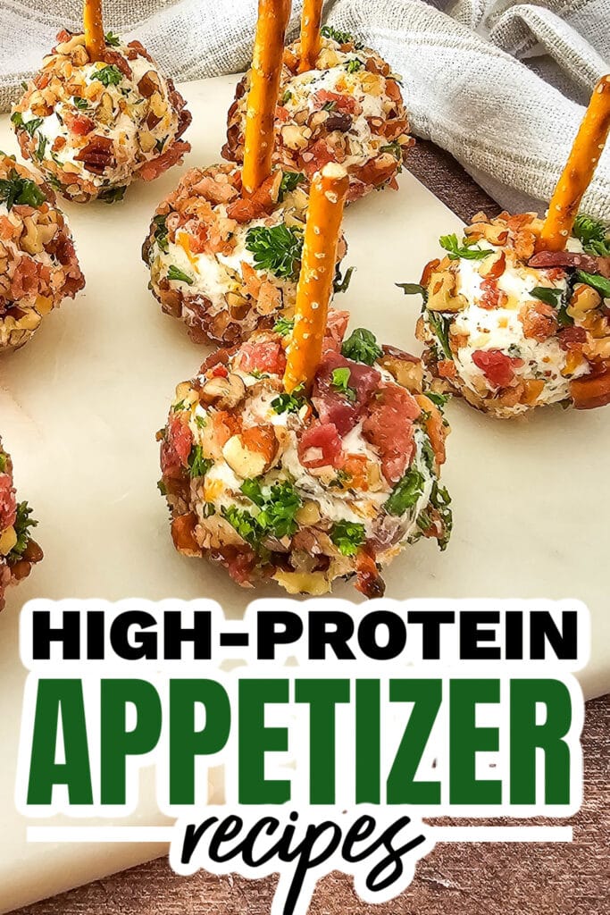 high protein appetizers - Cracked Out Cheeseball Bites on a Pretzel Stick copy