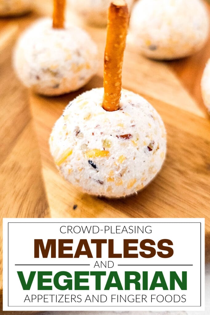 meatless and vegetarian appetizers - Cheeseball Bites on Pretzel Sticks