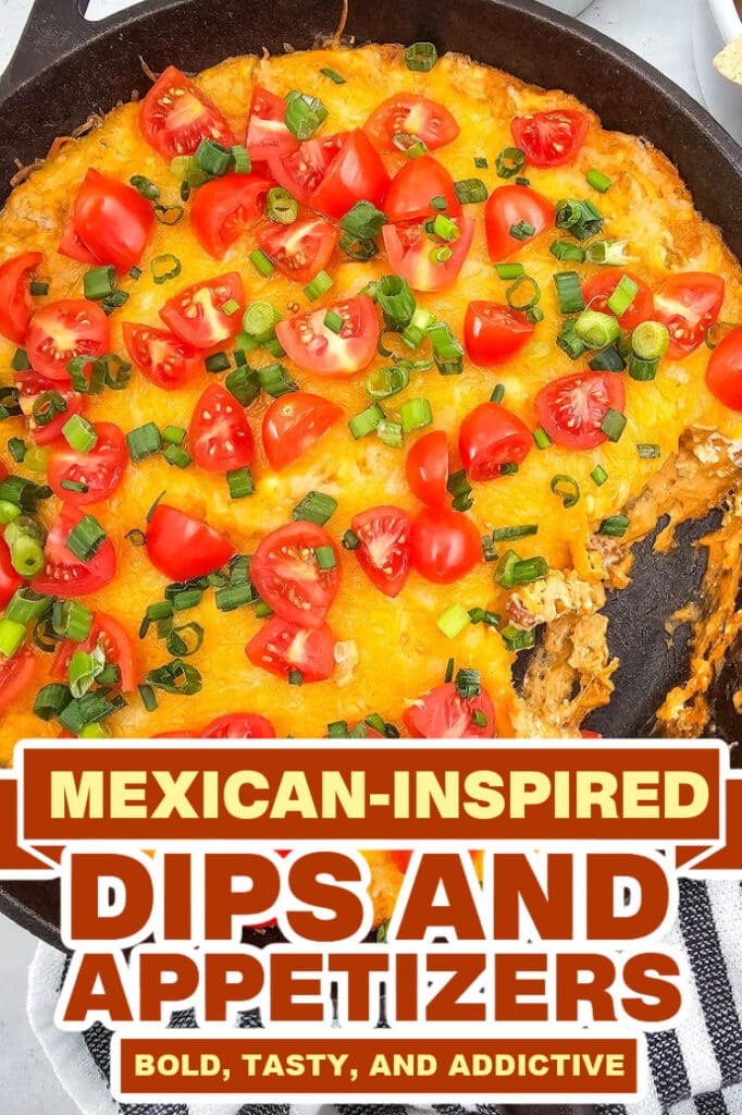 mexican dips and appetizers - Cheesy Texas Trash Dip in a Skillet